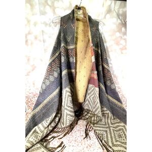 Francesca's Womens Long Shawl Wrap Gray Artsy Southwestern Country Fringe